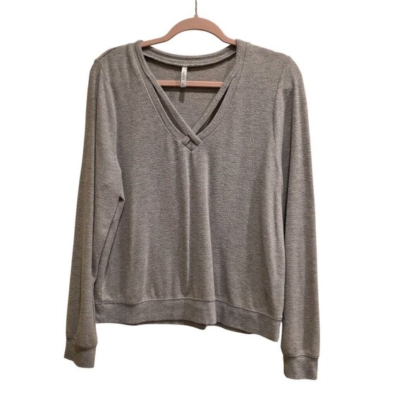 Z Supply Womens Heathered Gray V-Neck Sweater Size Polyester & Rayon Blend L - Picture 1 of 6